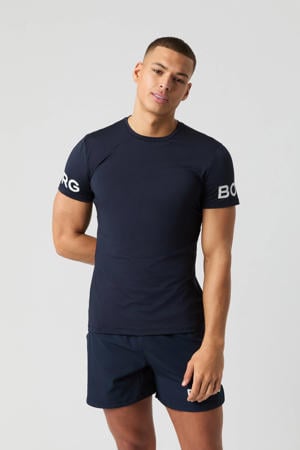 sportshirt Borg donkerblauw/wit