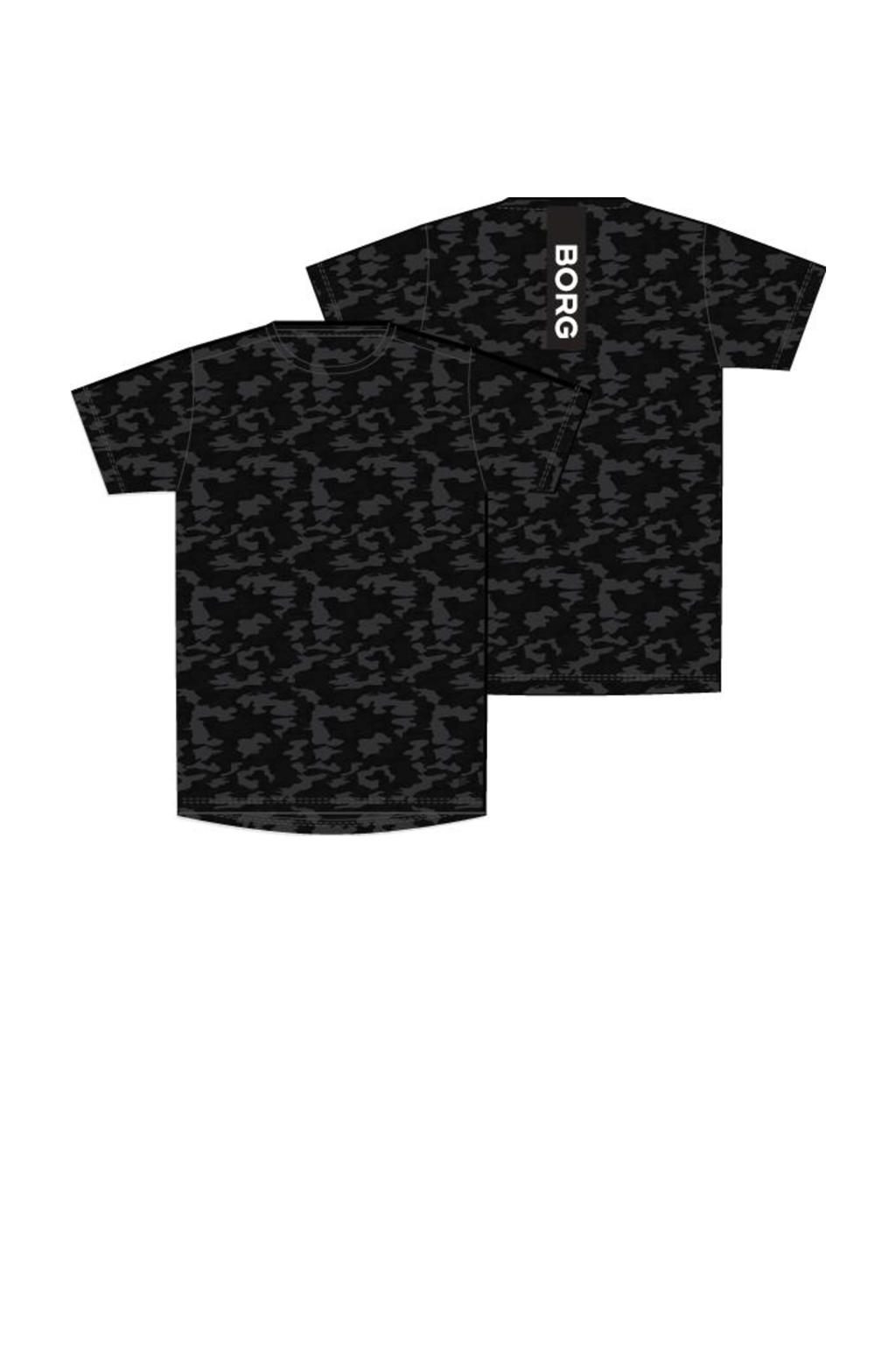Zwarte heren Björn Borg sportshirt Performance van polyester met korte mouwen en ronde hals