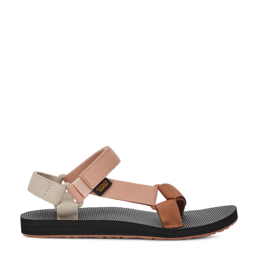 Beige en bruine dames Teva Original Universal sandalen van textiel met klittenband