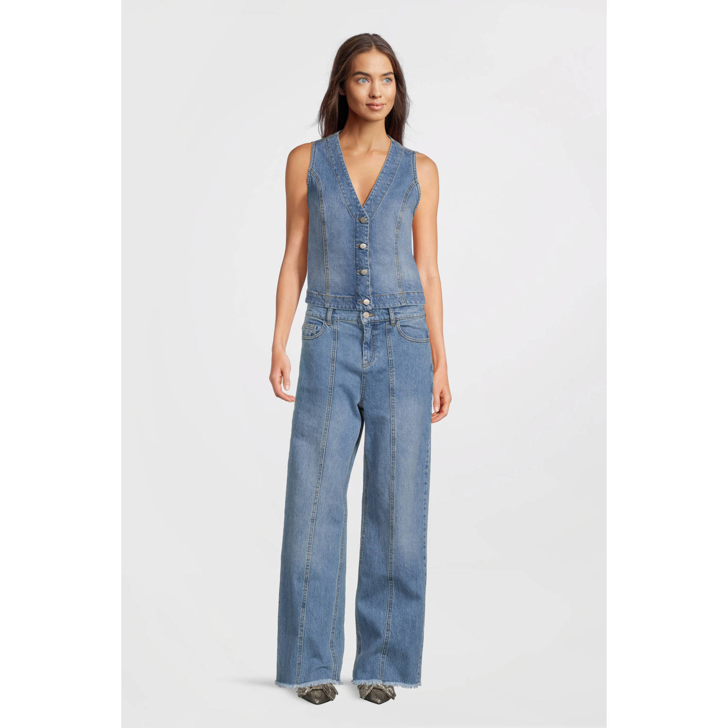 MSCH Copenhagen high waist wide leg jeans medium blue denim