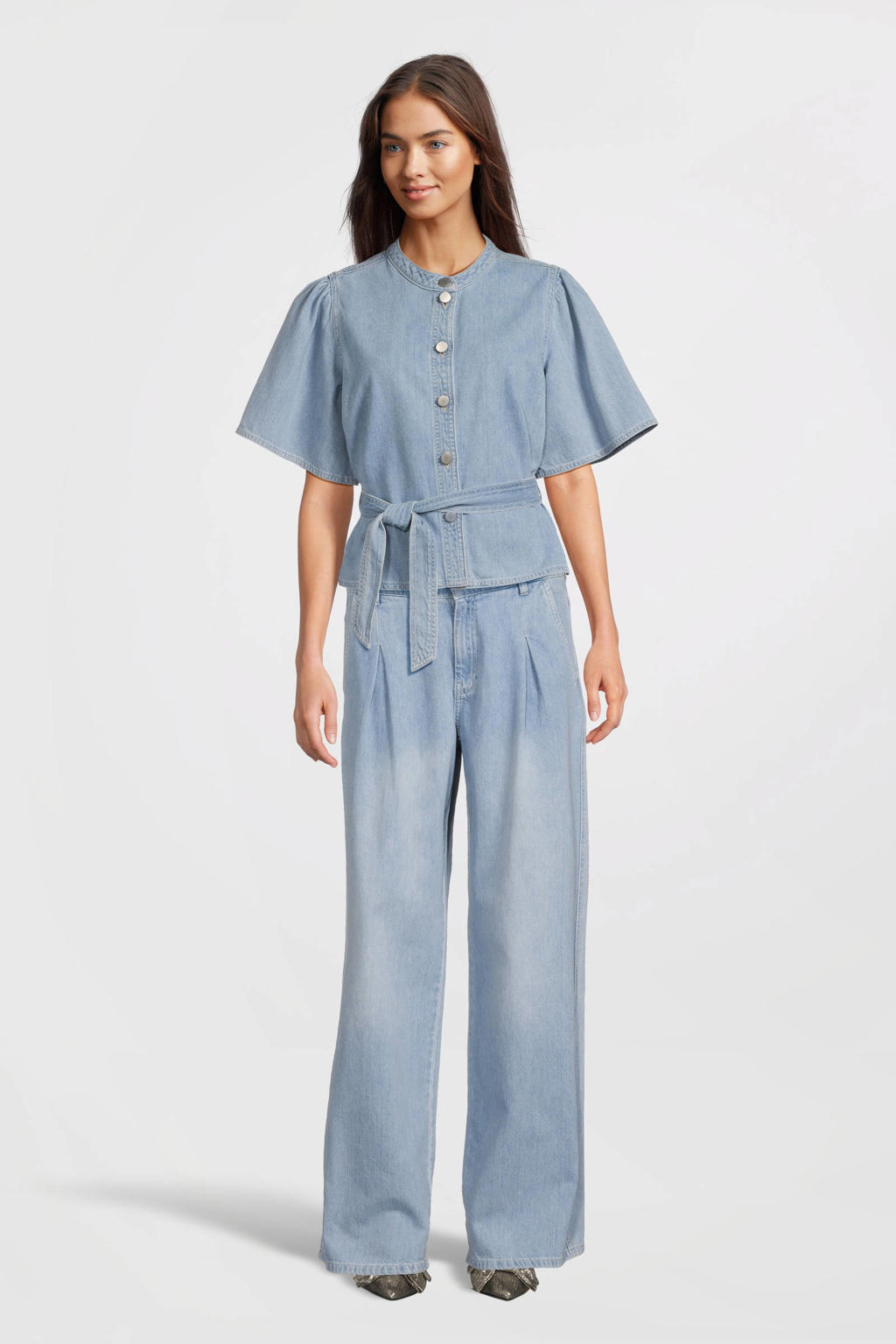 MSCH Copenhagen high waist wide leg jeans light blue denim