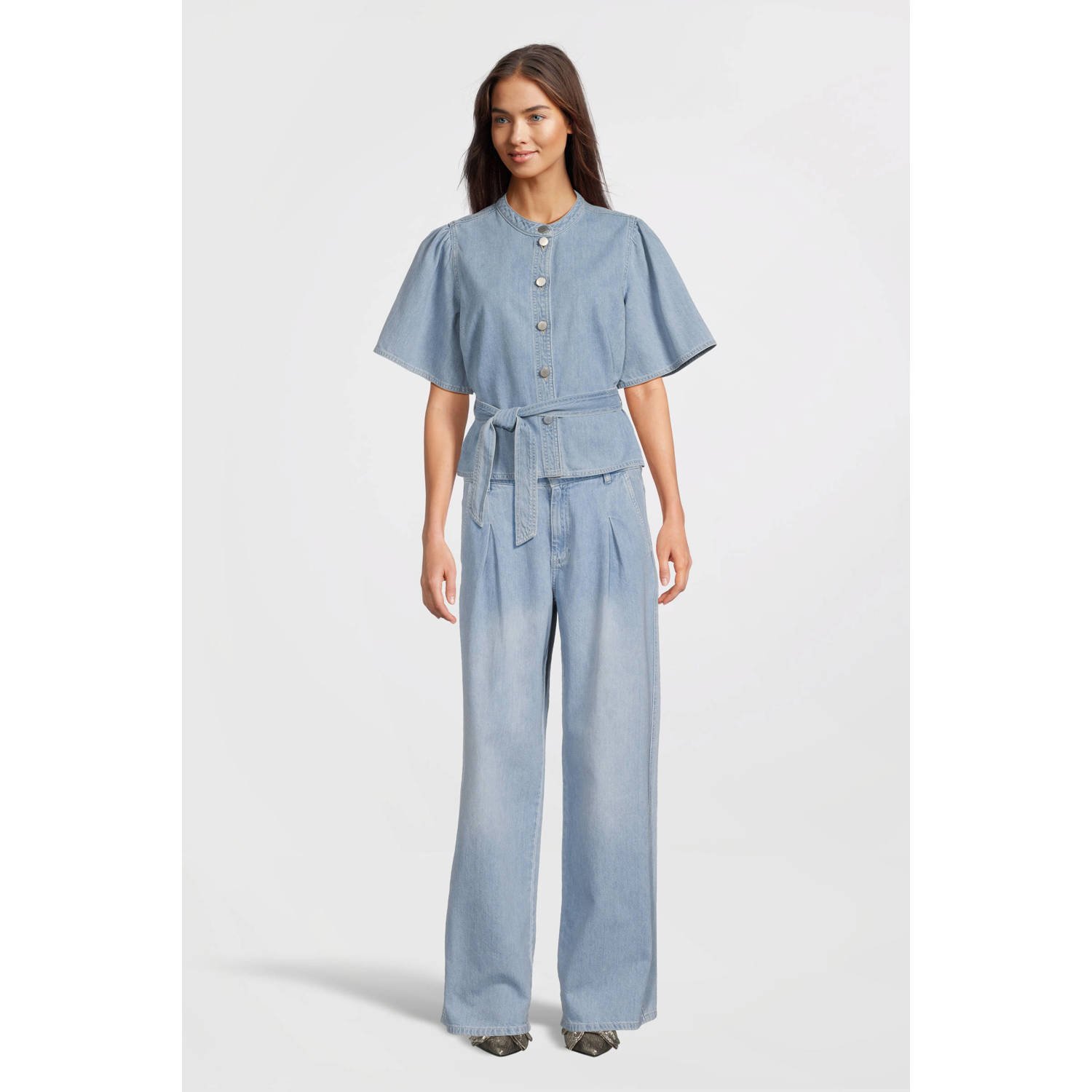 MSCH Copenhagen high waist wide leg jeans light blue denim
