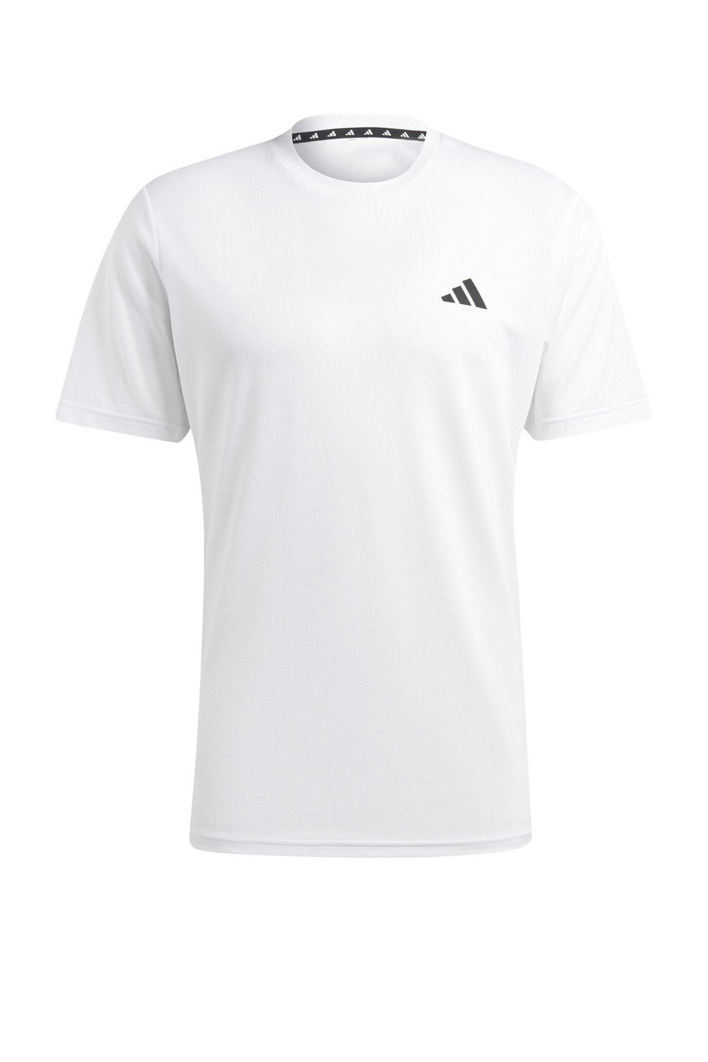 Witte heren adidas Performance sportshirt Base van polyester met korte mouwen en ronde hals