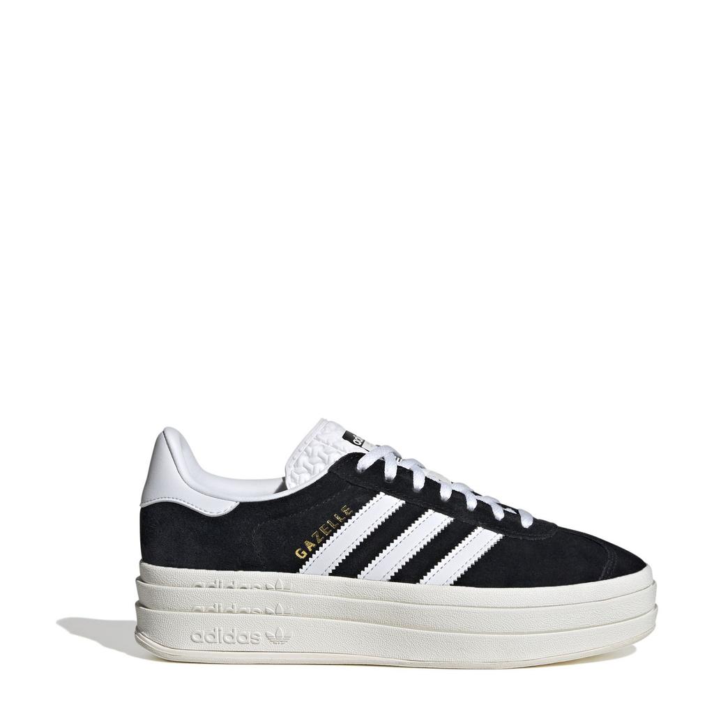 Zwart en witte dames adidas Originals Gazelle Bold leren sneakers van suède met veters