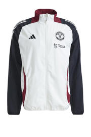 thumbnail: Wit en donkerblauwe heren adidas Performance Senior Manchester United sportvest van polyester met lange mouwen, opstaande kraag en ritssluiting