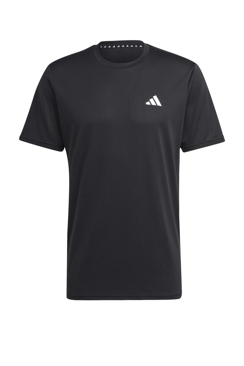 Zwarte heren adidas Performance sportshirt Base van polyester met korte mouwen en ronde hals
