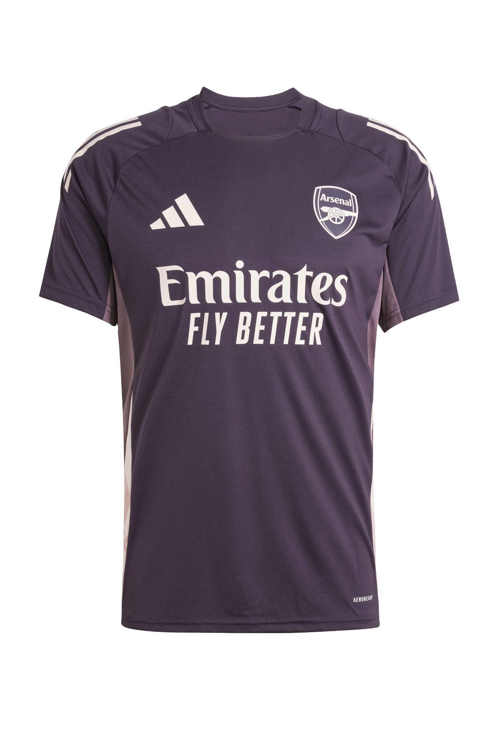 Donkerpaars en witte heren adidas Performance voetbalshirt van polyester met korte mouwen en ronde hals