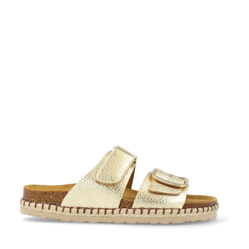 Gouden dames Red Rag leren slippers met klittenband
