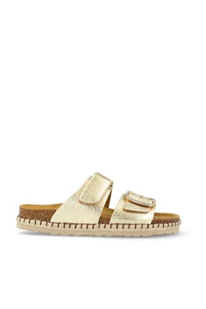 leren slippers goud
