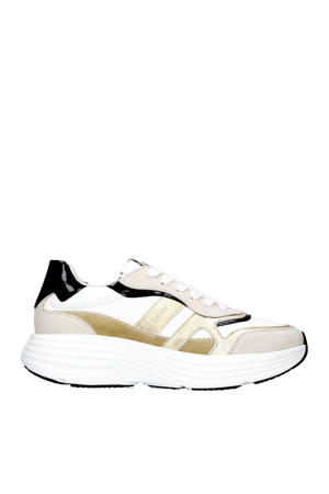   chunky leren sneakers beige/wit