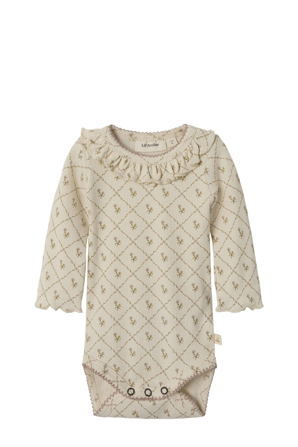 LIL' ATELIER BABY romper NBFGAGO met ruches beige