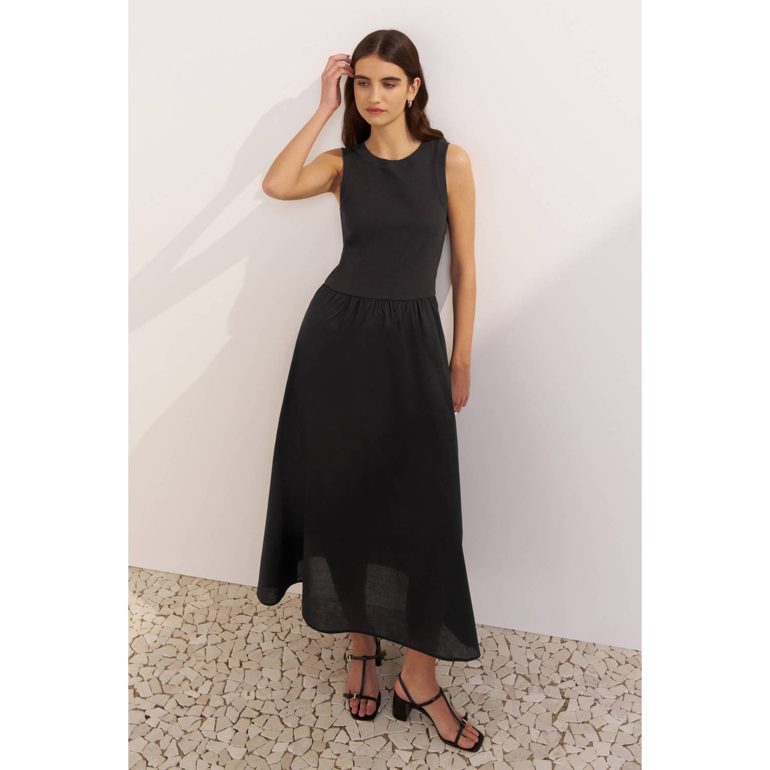 Ruby maxi combi jurk zwart