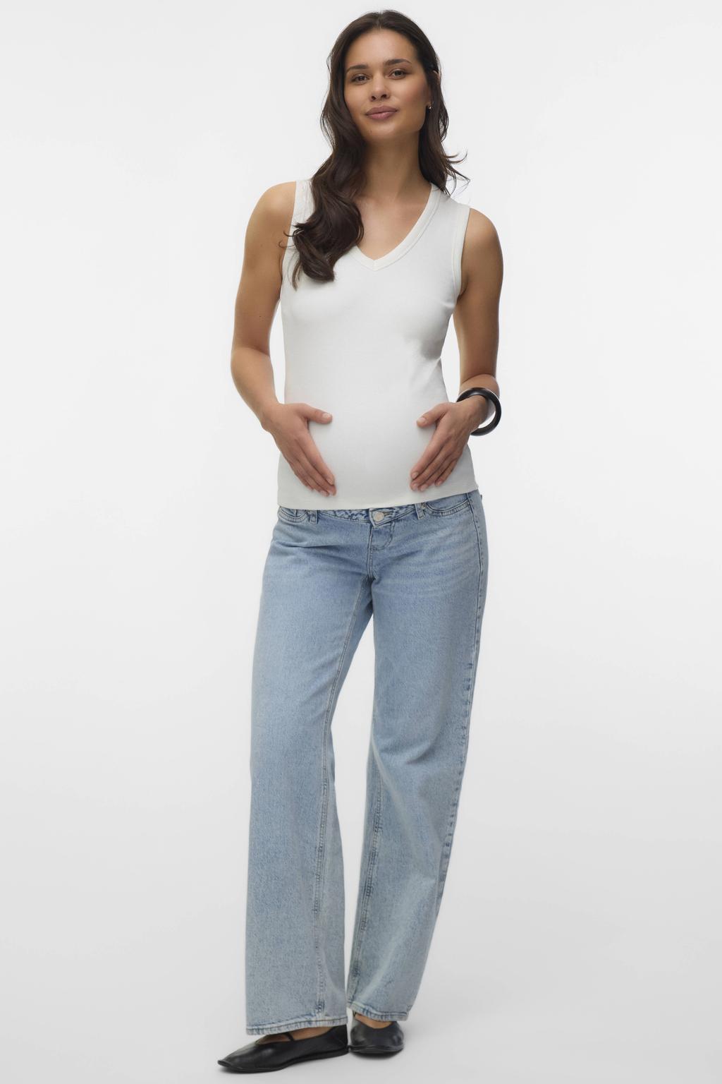 Lichtblauwe dames VERO MODA MATERNITY zwangerschaps wide leg jeans van denim met effen
