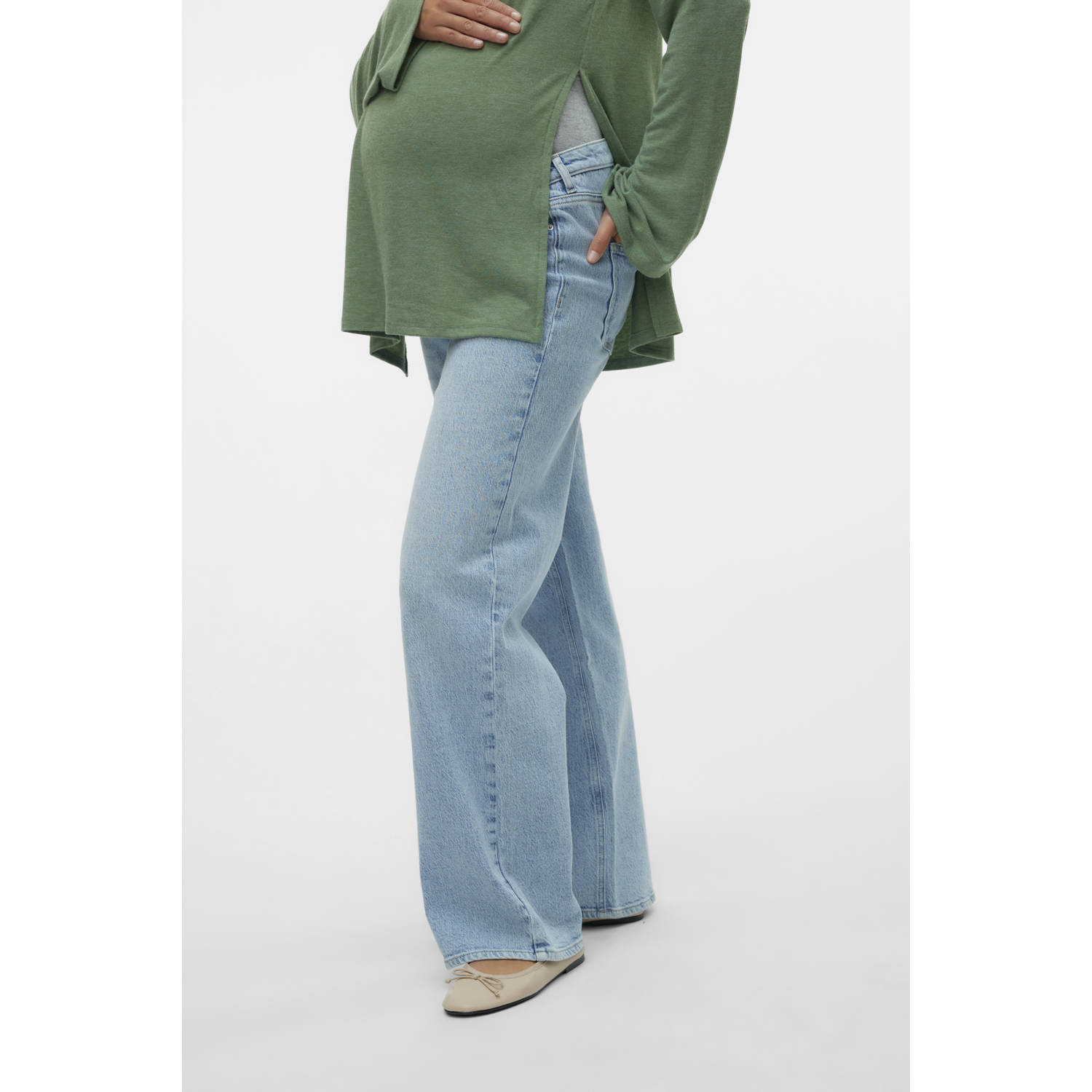 VERO MODA MATERNITY zwangerschapskleding wide leg jeans light blue denim
