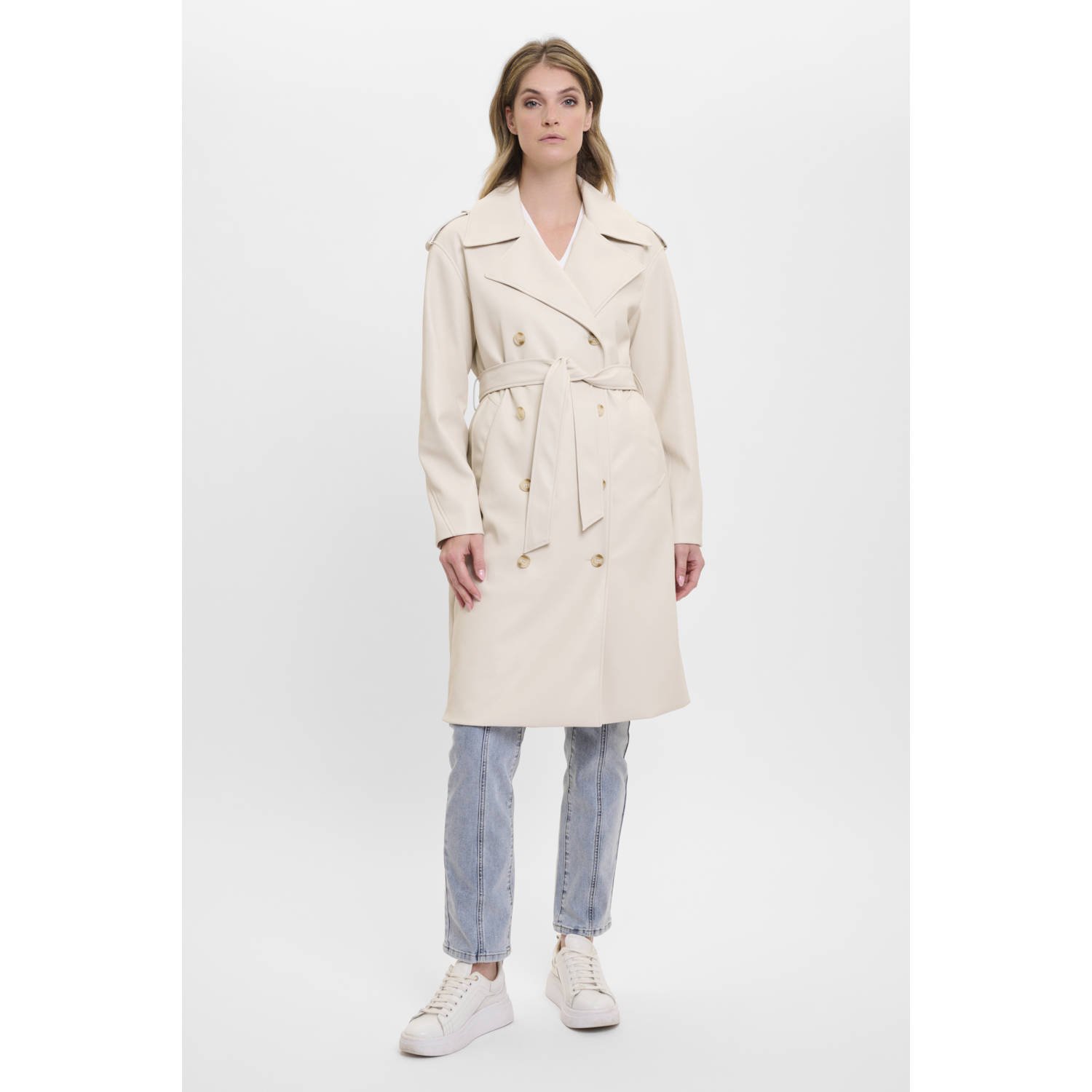 Rino & Pelle imitatieleren trenchcoat ecru