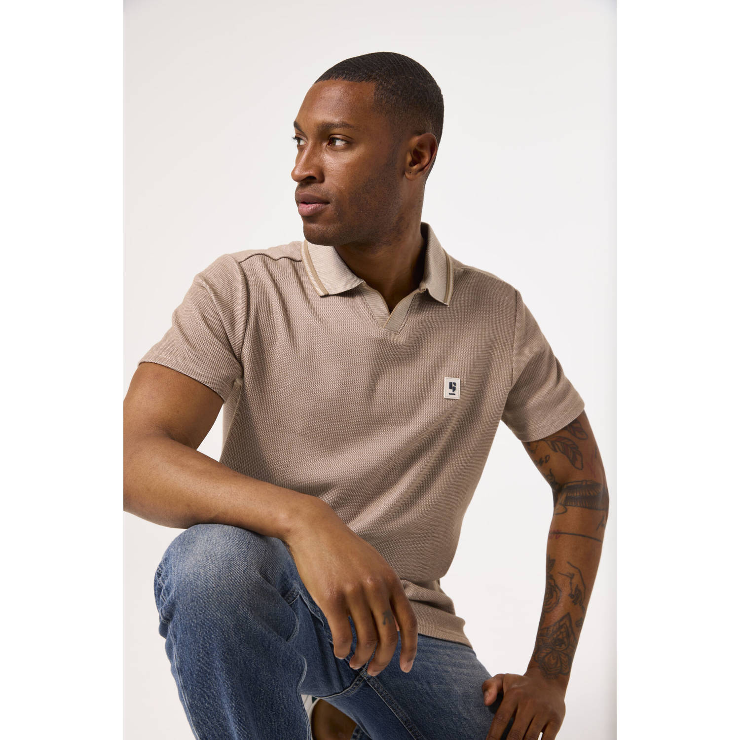 Garcia regular polo met textuur beige