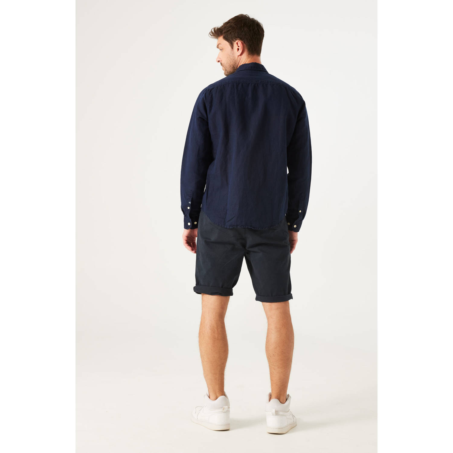 Garcia linnen casual overhemd donkerblauw