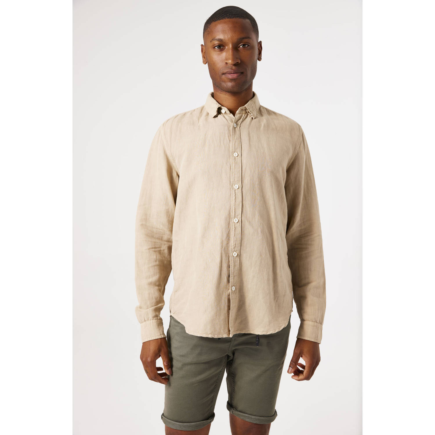 Garcia linnen casual overhemd beige