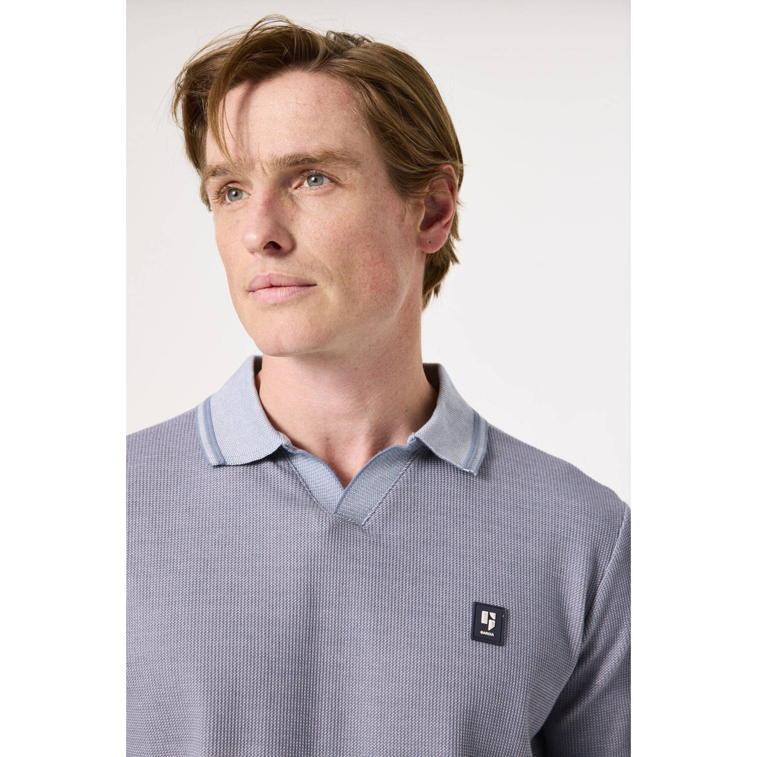 Garcia regular polo met textuur grijsblauw