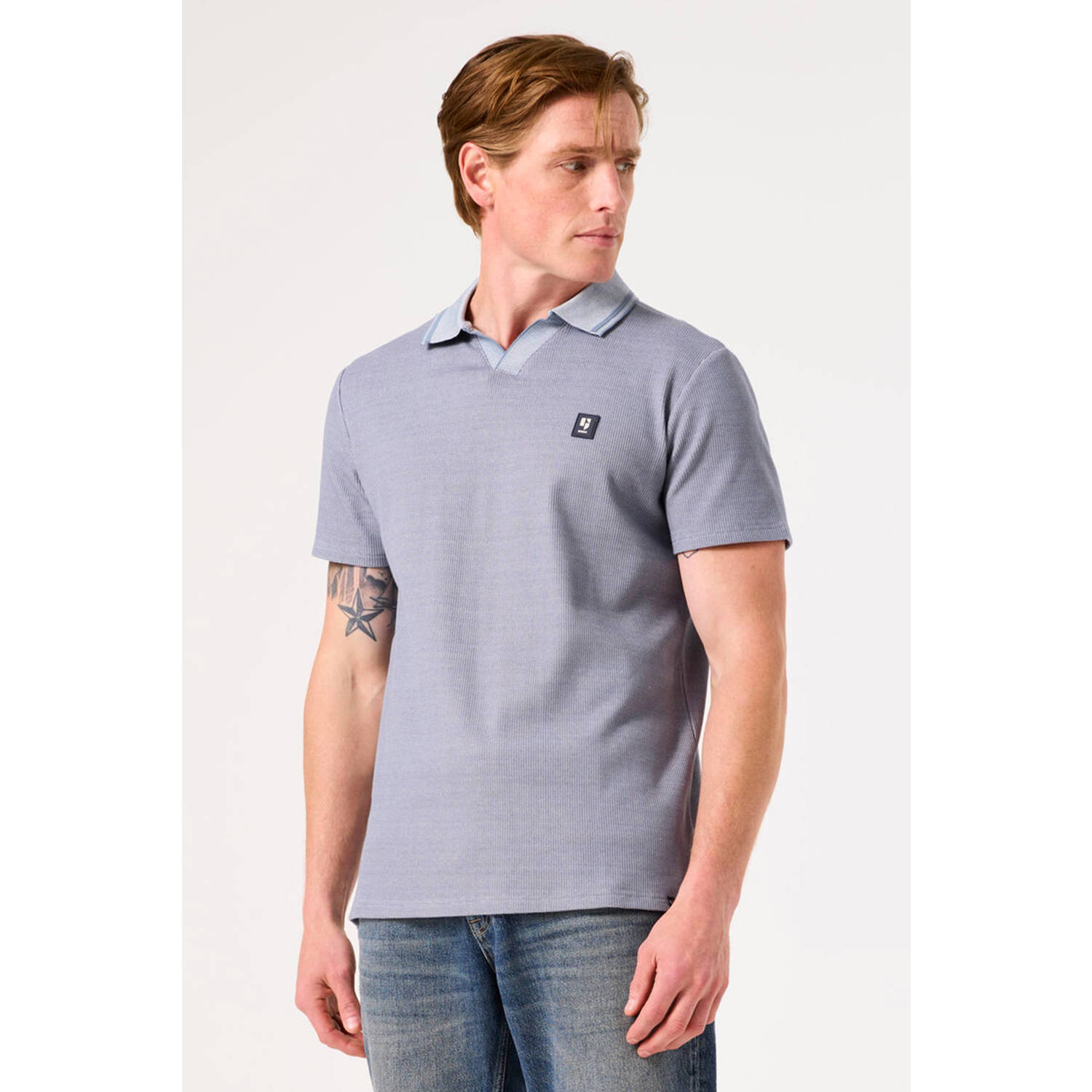 Garcia regular polo met textuur grijsblauw