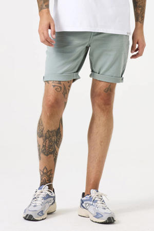 slim denim short light sage