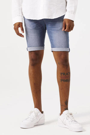 slim denim short medium blue denim