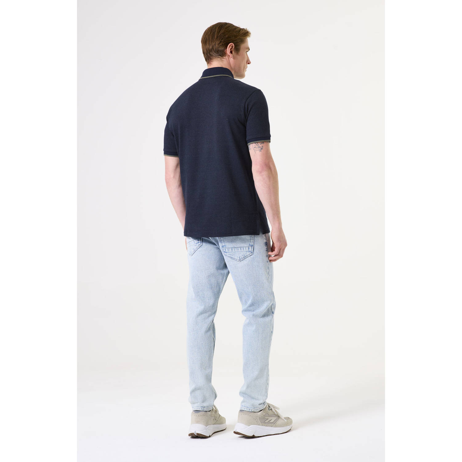 Garcia regular polo met ingebreid patroon donkerblauw