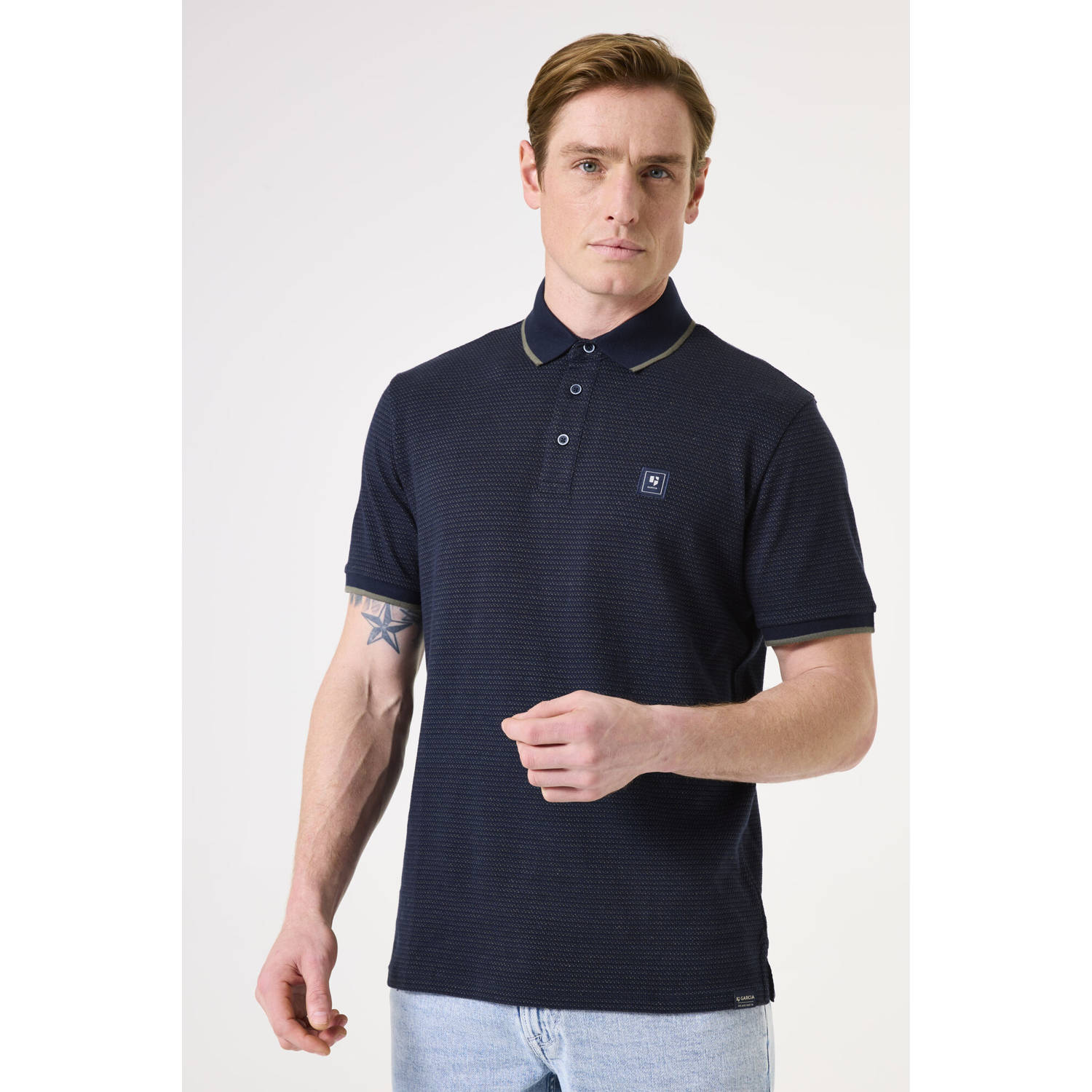 Garcia regular polo met ingebreid patroon donkerblauw