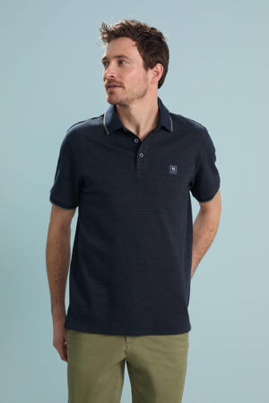 regular polo met ingebreid patroon donkerblauw