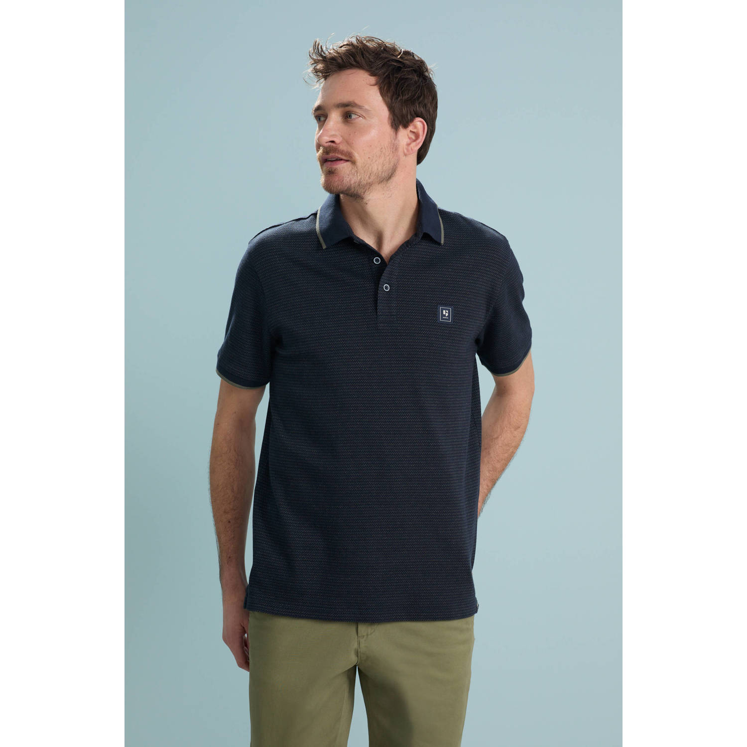 Garcia regular polo met ingebreid patroon donkerblauw