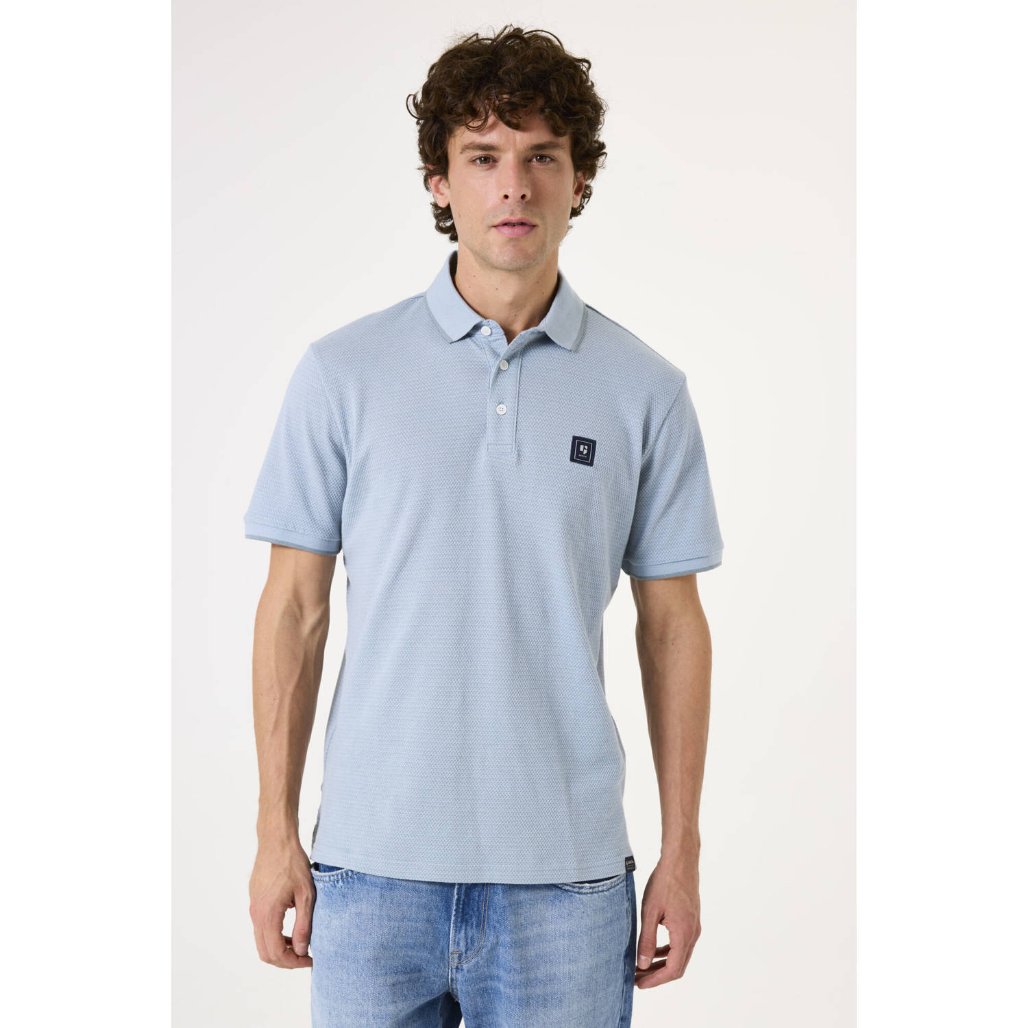 Garcia regular polo met ingebreid patroon lichtblauw