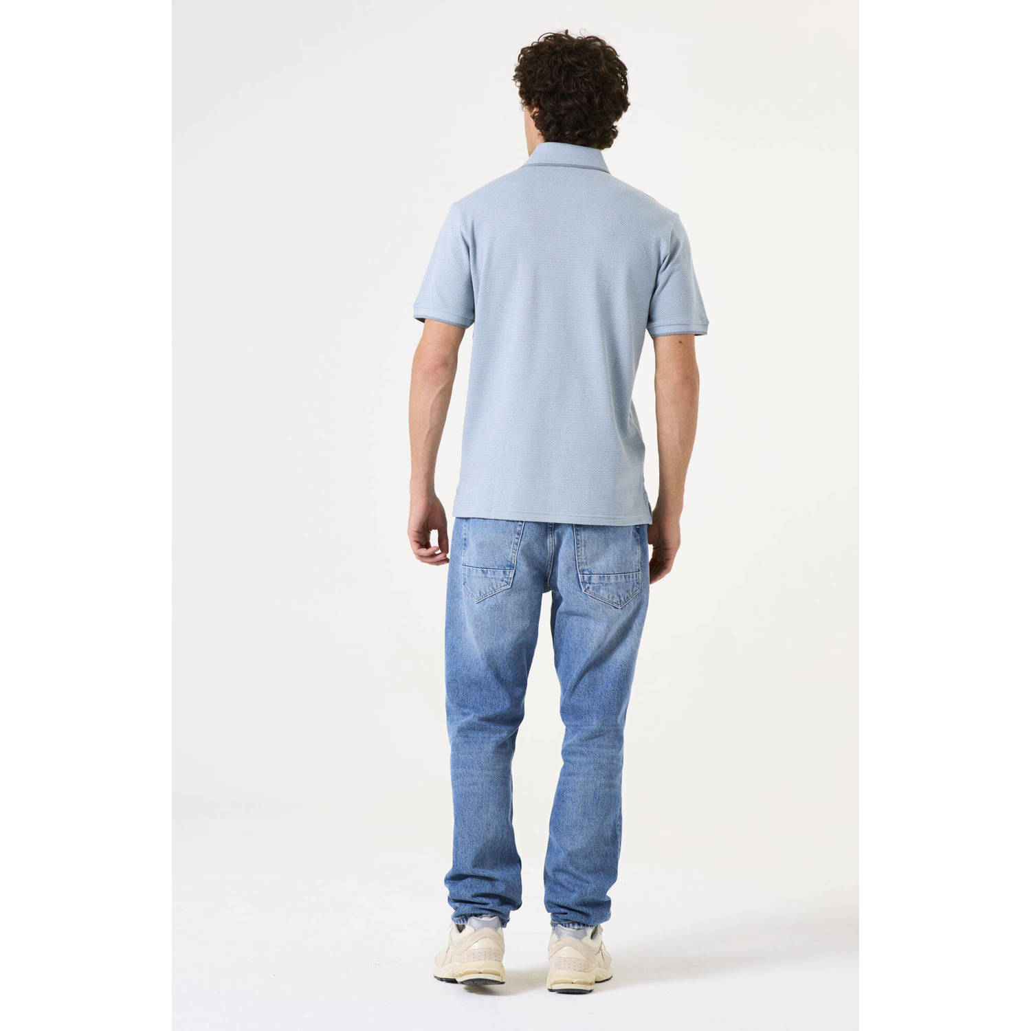 Garcia regular polo met ingebreid patroon lichtblauw