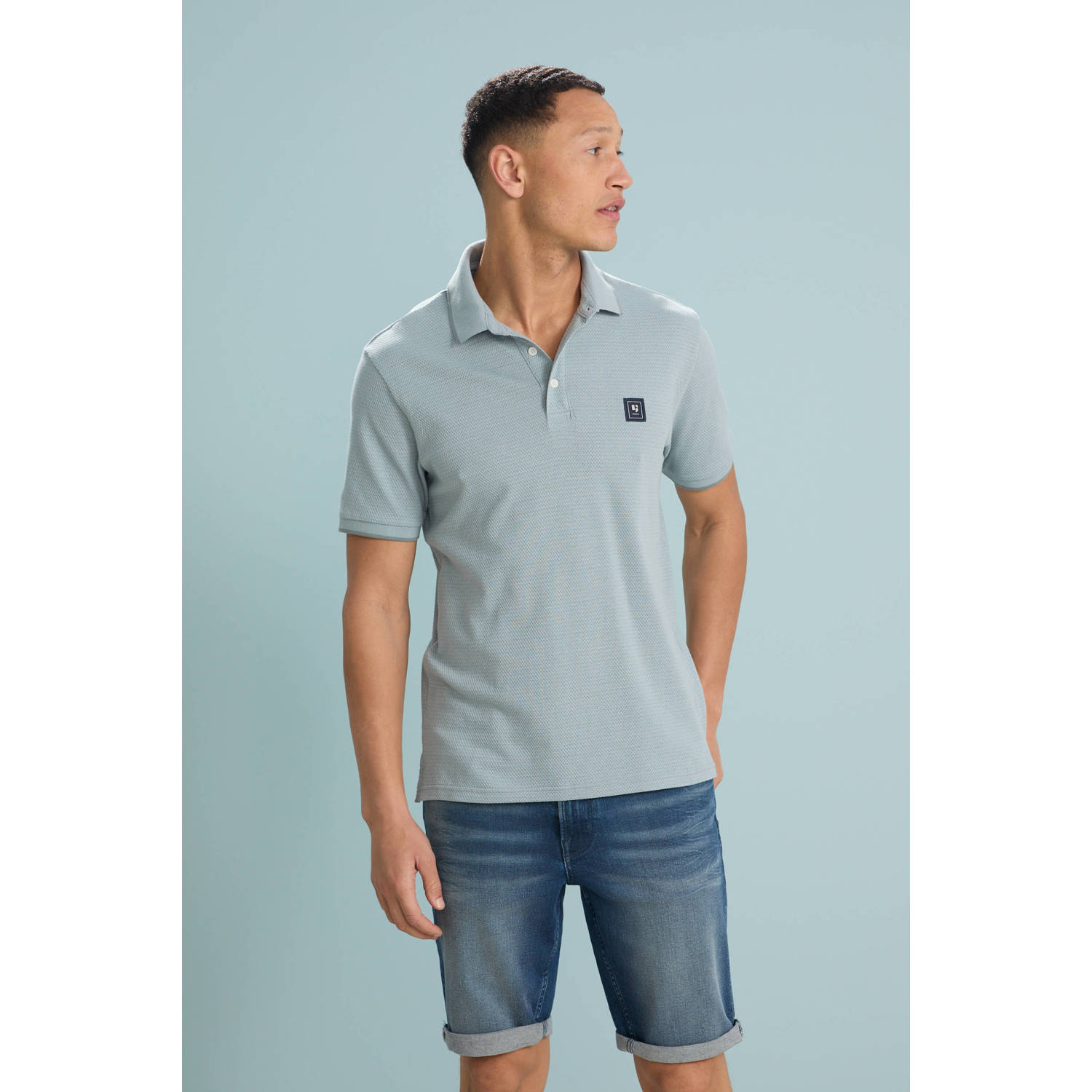 Garcia regular polo met ingebreid patroon lichtblauw