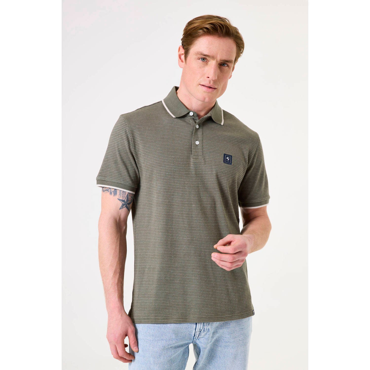 Garcia regular polo met ingebreid patroon kaki