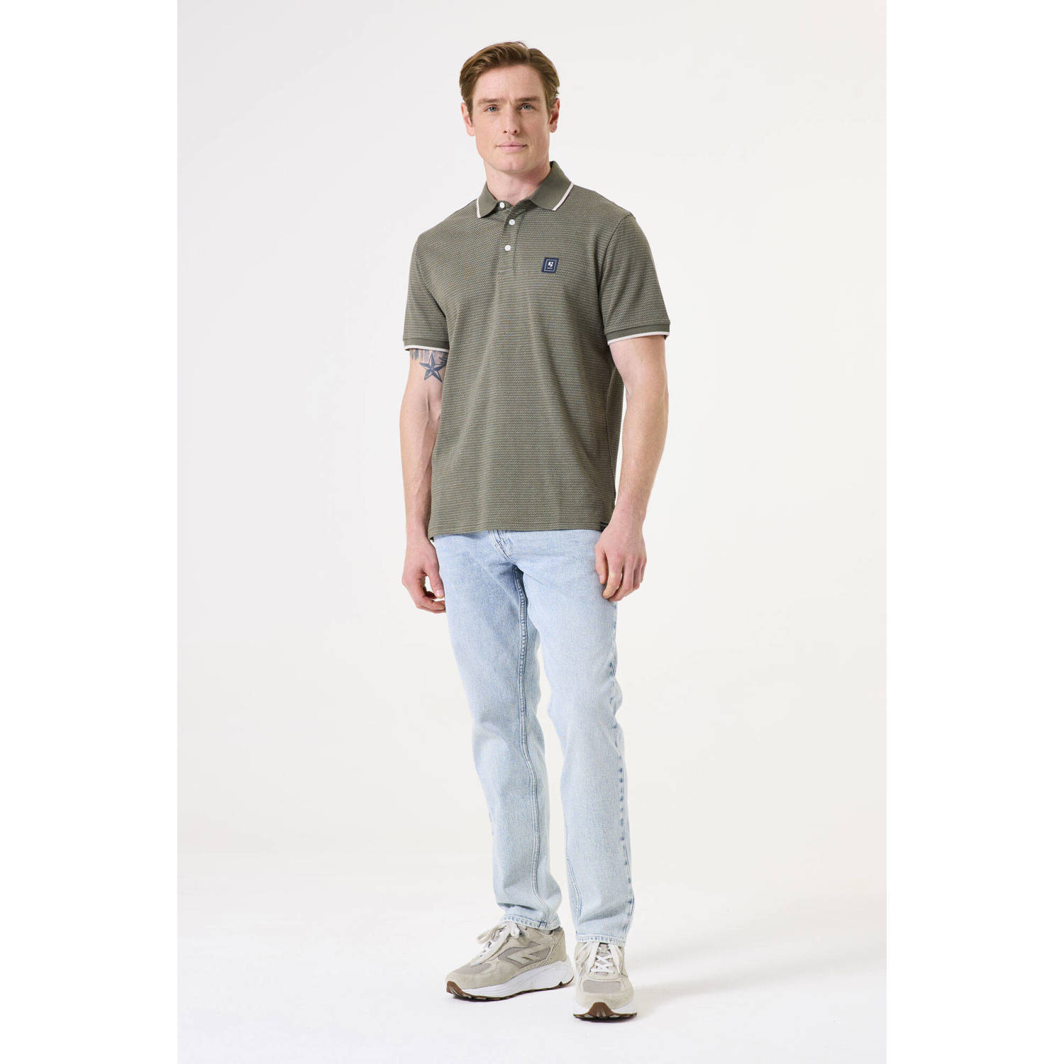 Garcia regular polo met ingebreid patroon kaki