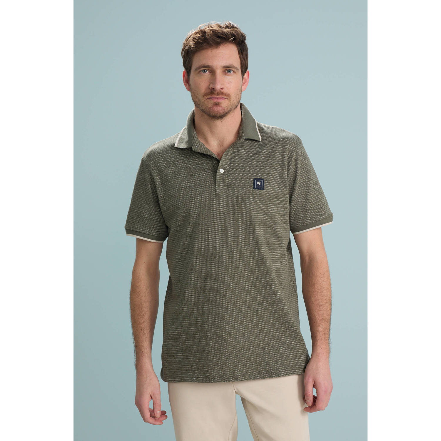 Garcia regular polo met ingebreid patroon kaki