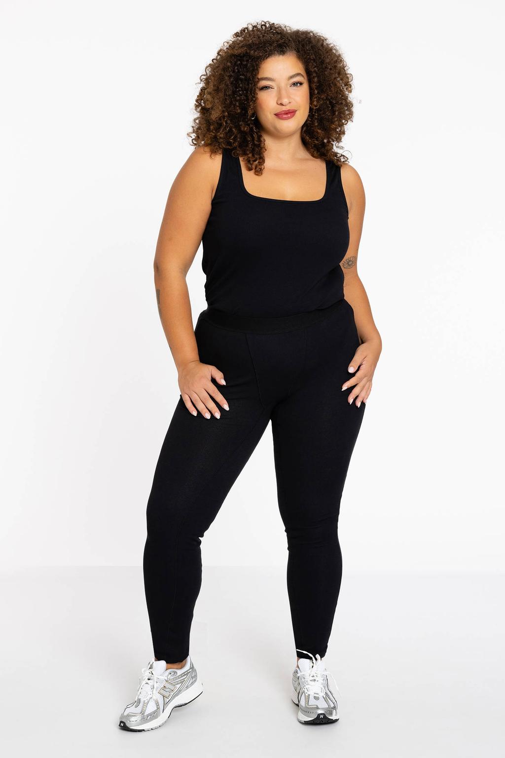 YOEK Lounge aansluitend high waist legging zwart rib gebreid