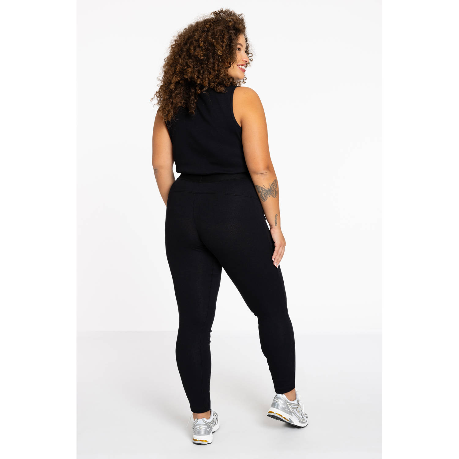YOEK Lounge aansluitend high waist legging zwart rib gebreid
