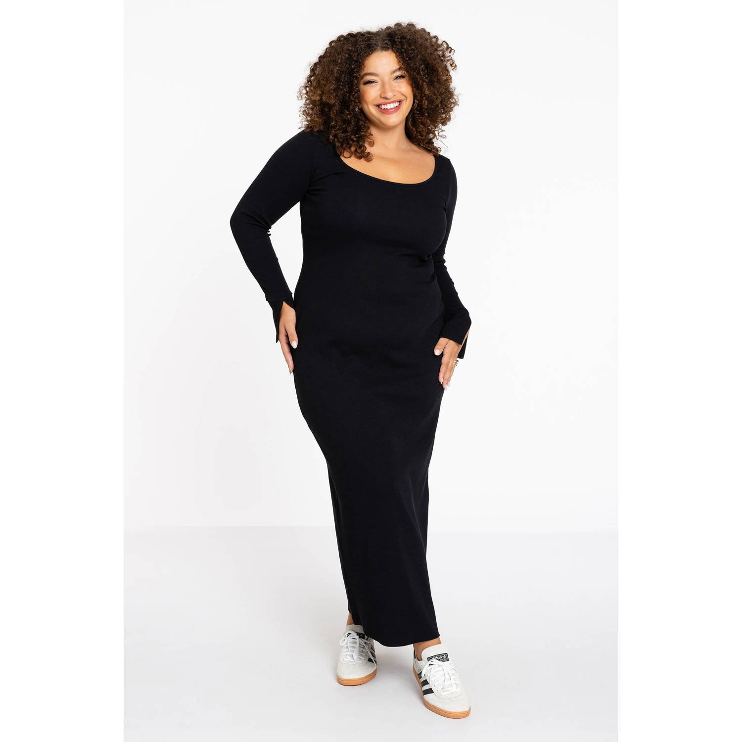 YOEK Lounge maxi jurk rib gebreid zwart