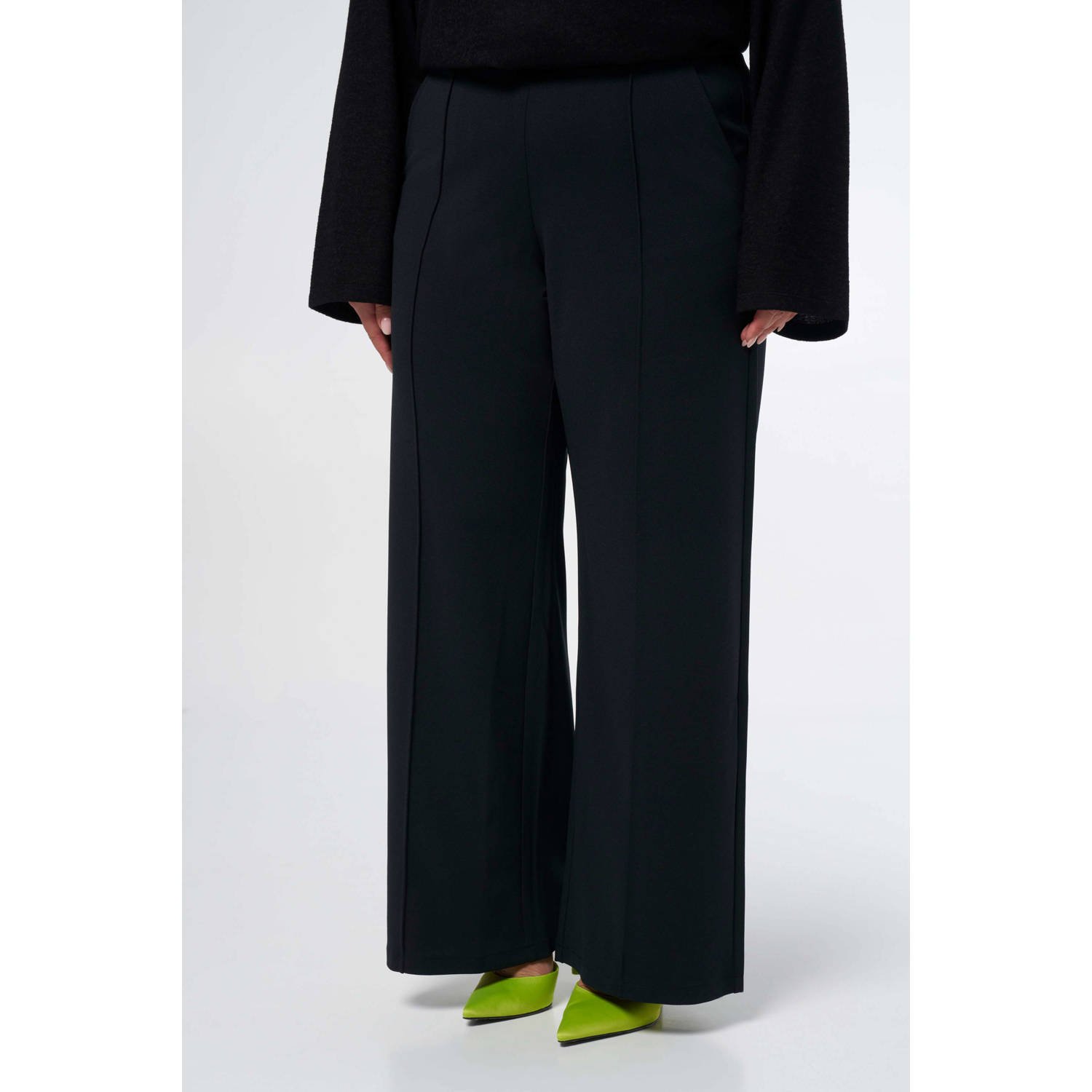 MS Mode wide leg regular waist broek zwart