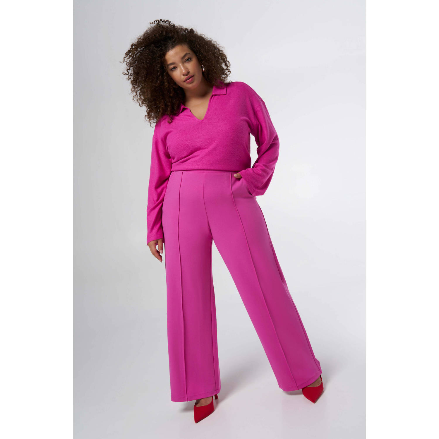 MS Mode wide leg regular waist broek roze