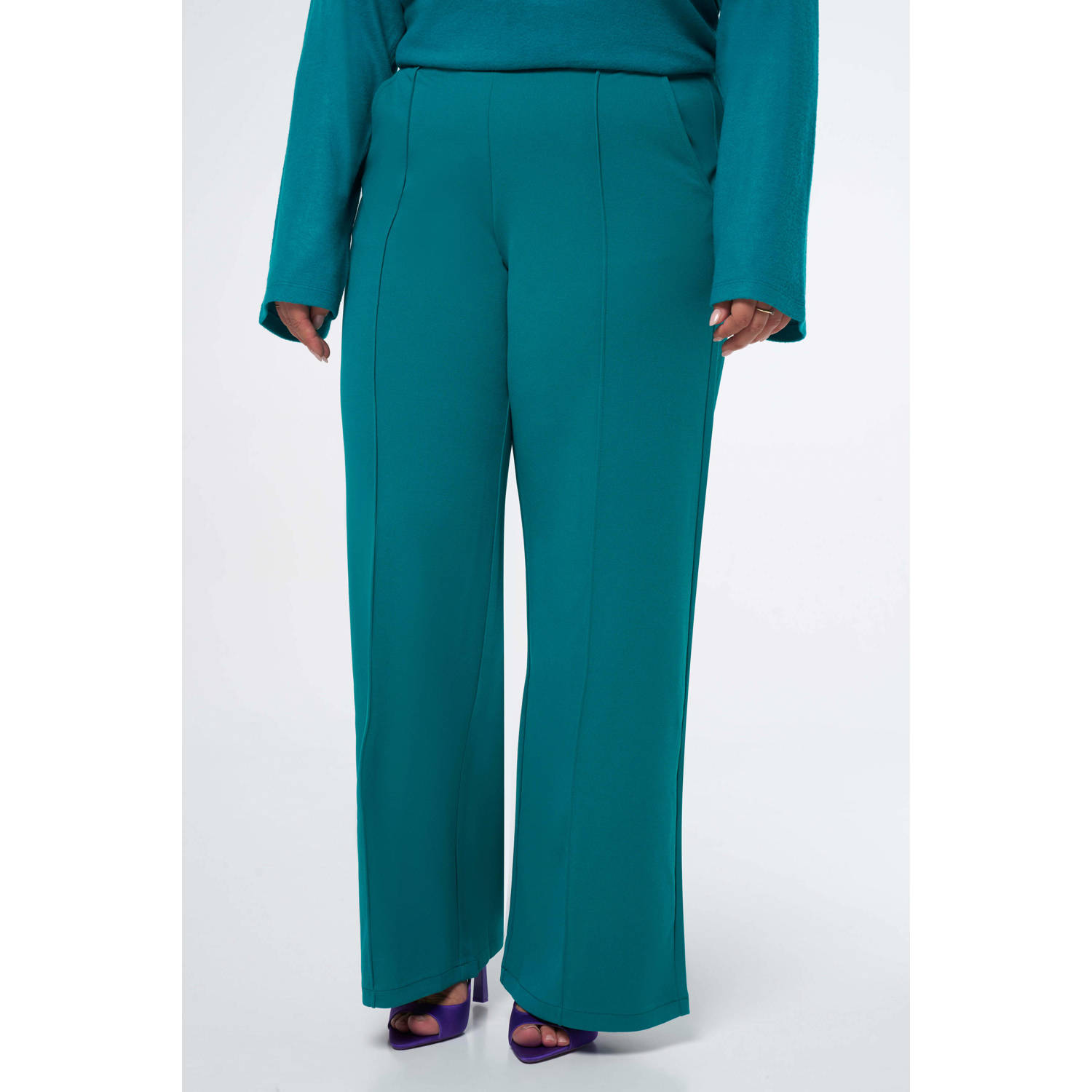 MS Mode wide leg regular waist broek petrol