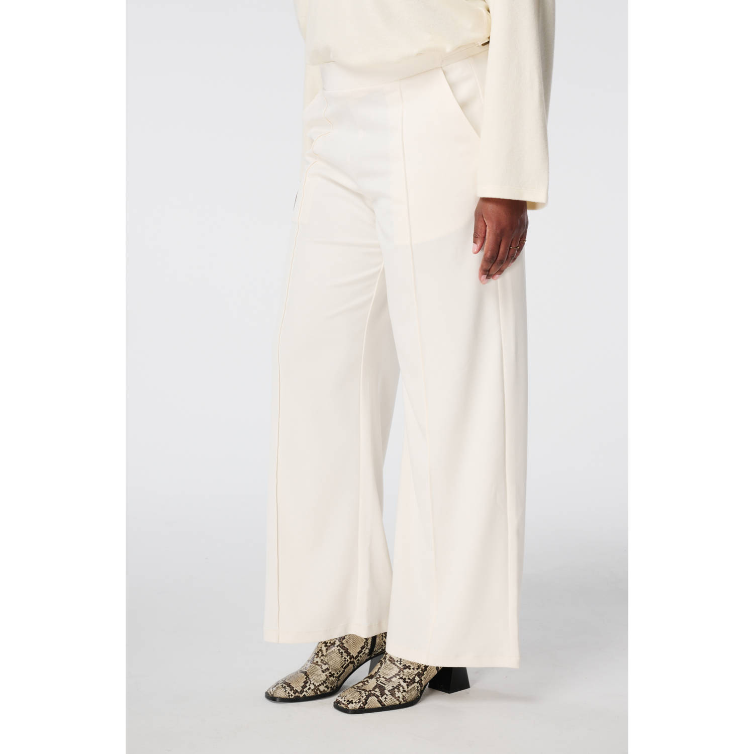MS Mode wide leg regular waist broek crème