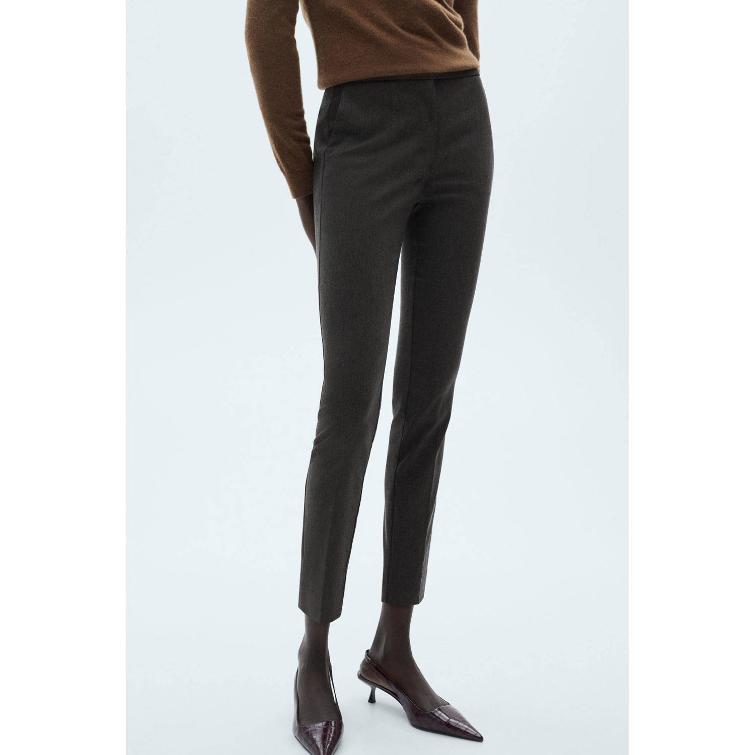 Mango slim regular waist broek grijs melange