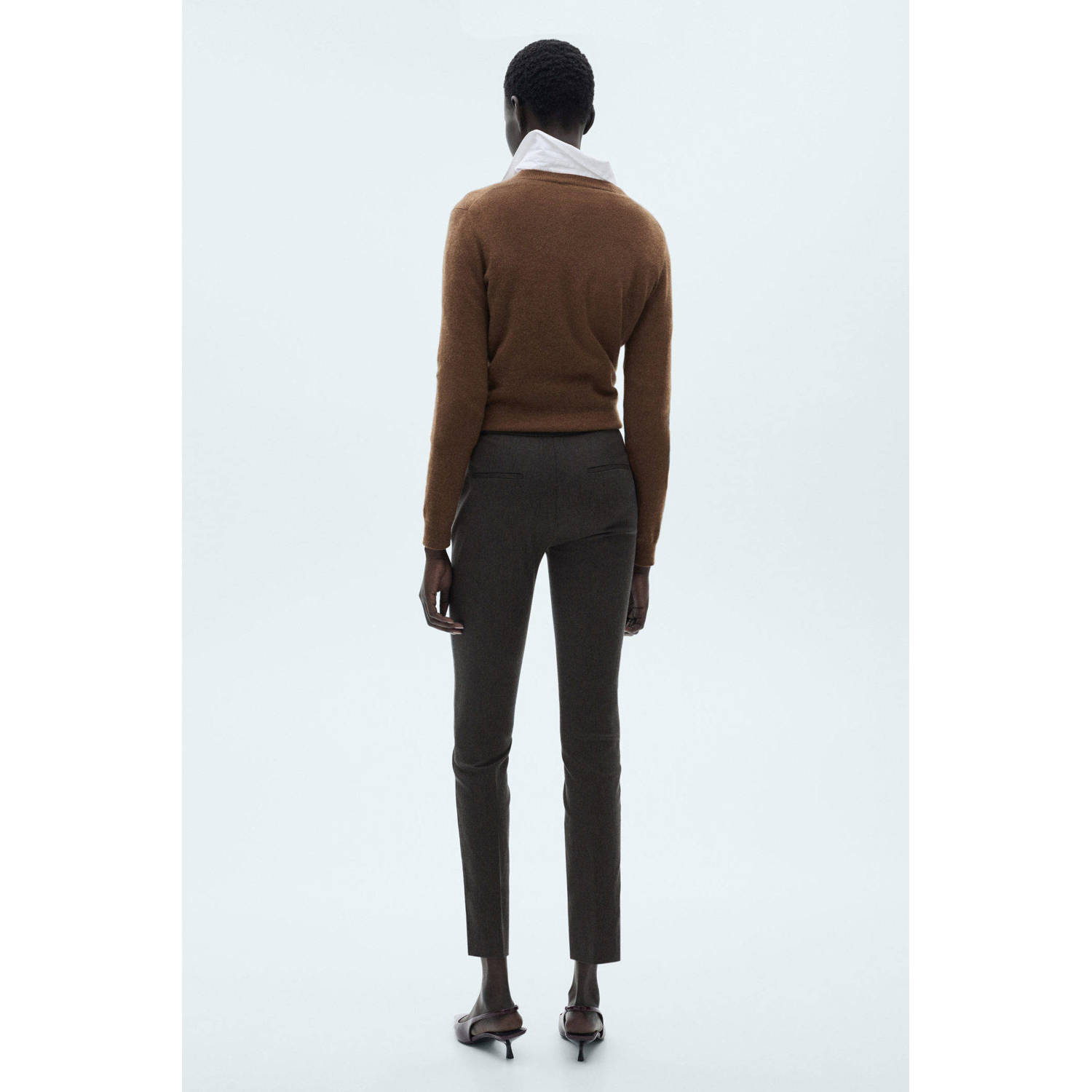 Mango slim regular waist broek grijs melange