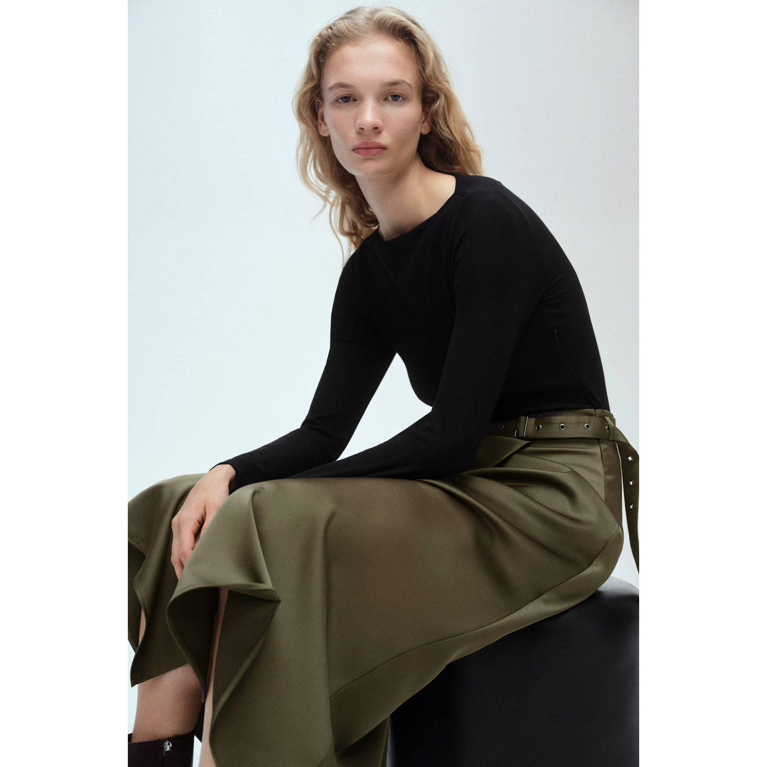 Mango A-lijn jurk zwart khaki