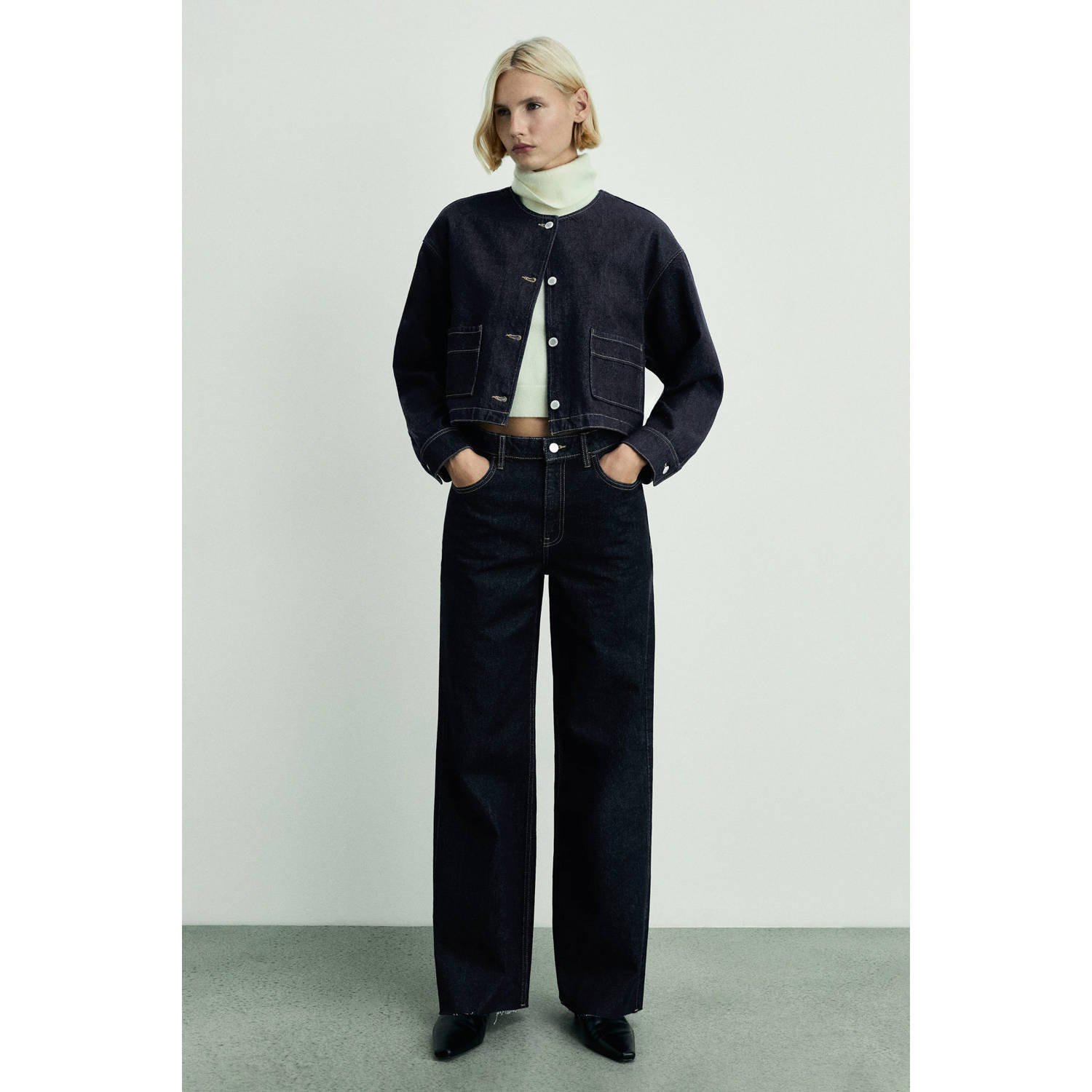 Mango regular waist wide leg jeans dark blue denim