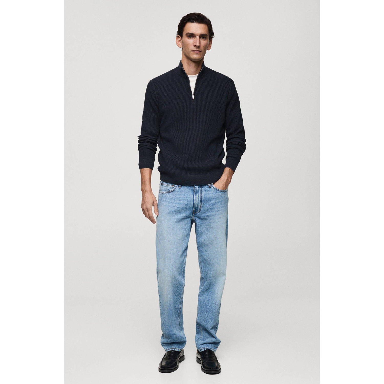 Mango Man trui fijn gebreid donkerblauw