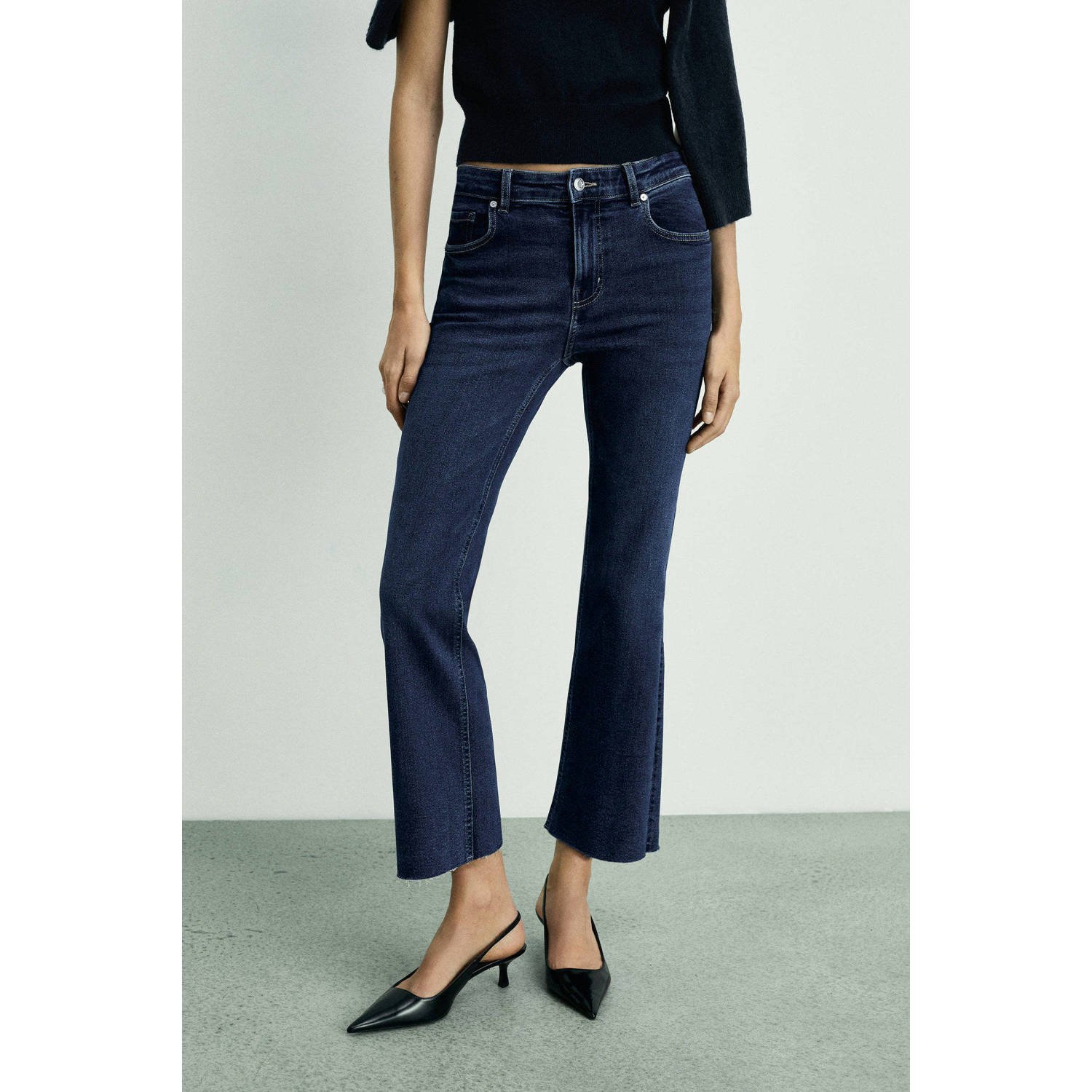 Mango regular waist cropped jeans dark blue denim