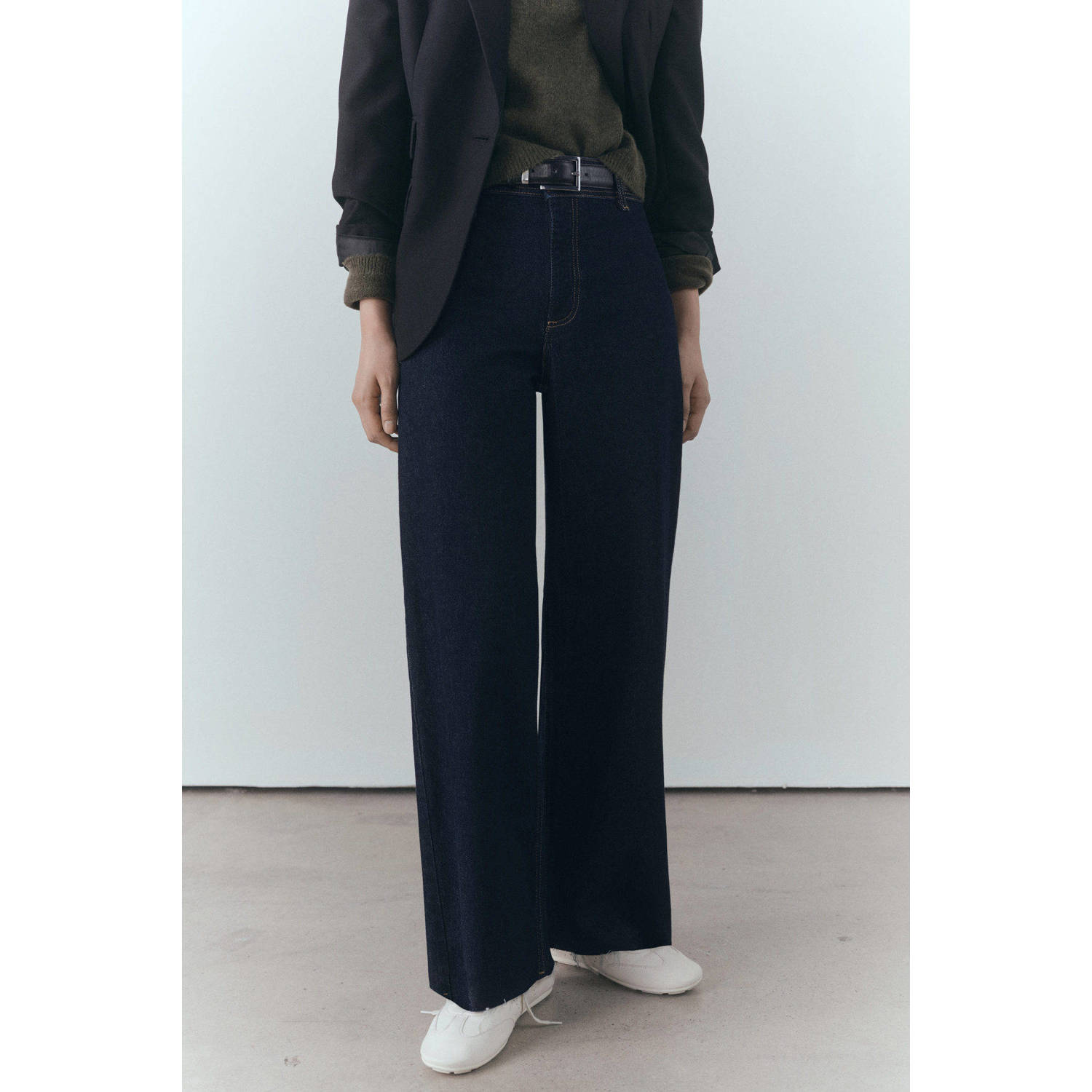 Mango high waist wide leg jeans dark blue denim